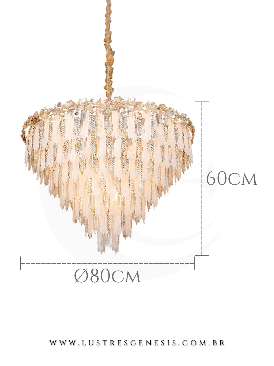 Lustre Pendente de Cristal Dourado &Oslash;80cm, Sala de Jantar, Sala de Estar, Quarto Casal, Suite Master, Mesa Area Gourmet